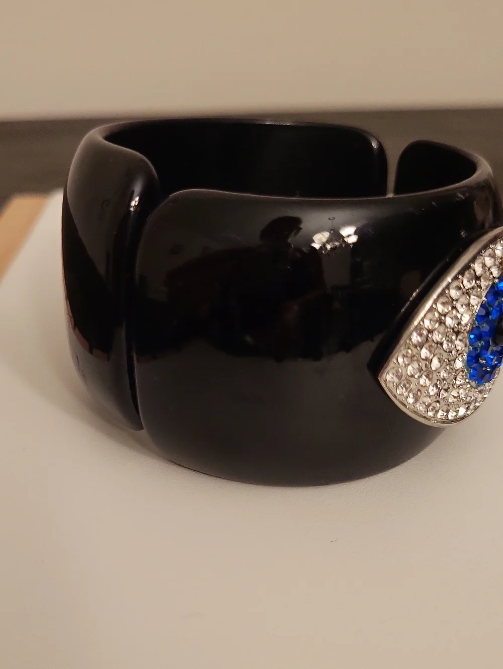 Vintage Lucite Hinged Rhinestone Evil Eye Bangle Bracelet